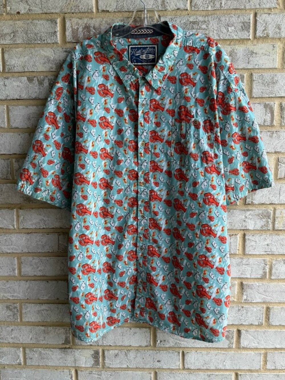 Huntington Beach Club Short Sleeve Button Up Lobster Print Shirt Men's Size 5X